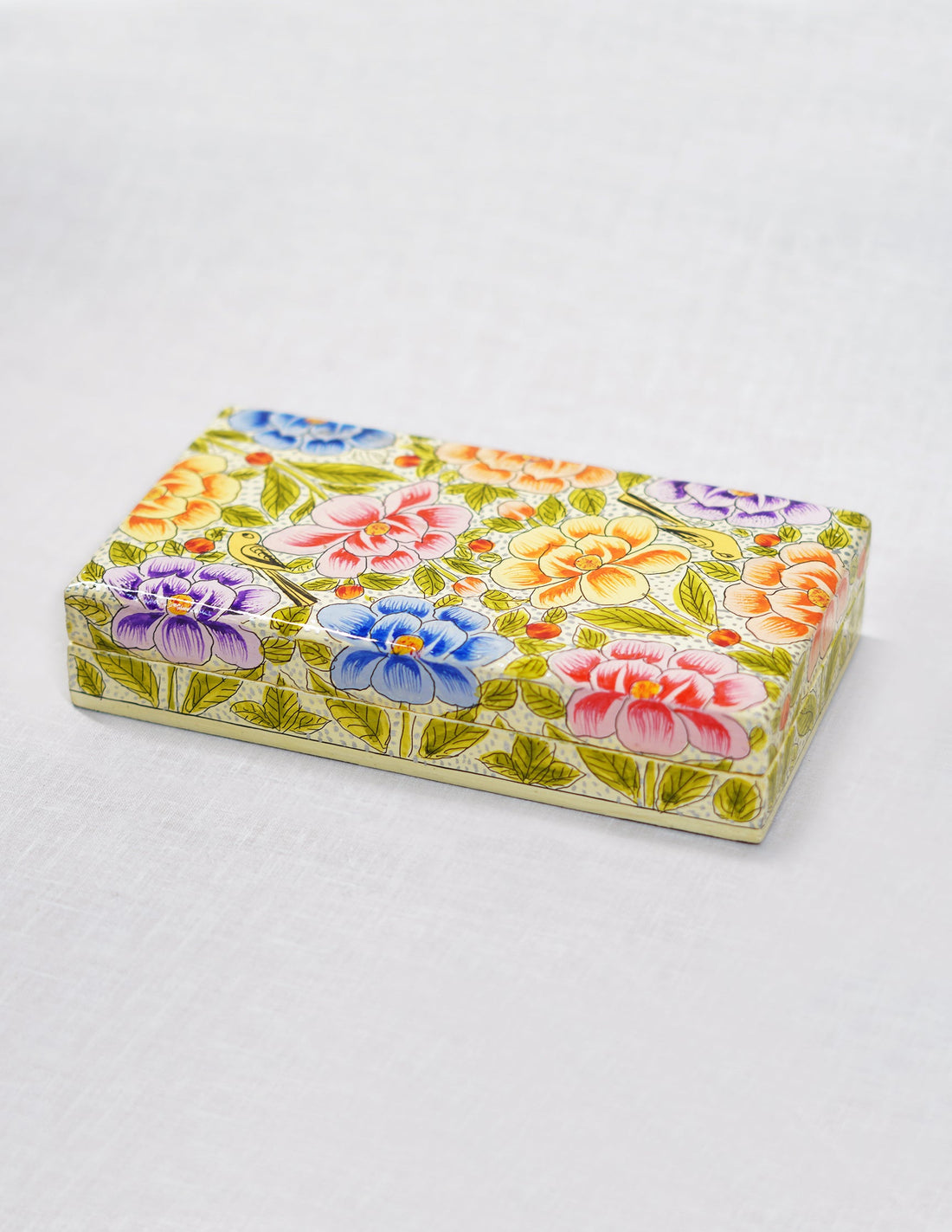 Papier-Mâché Flat Box — Hand-Painted Design | 10 cm (L) × 17.5 cm (B) × 3.5 cm (H)