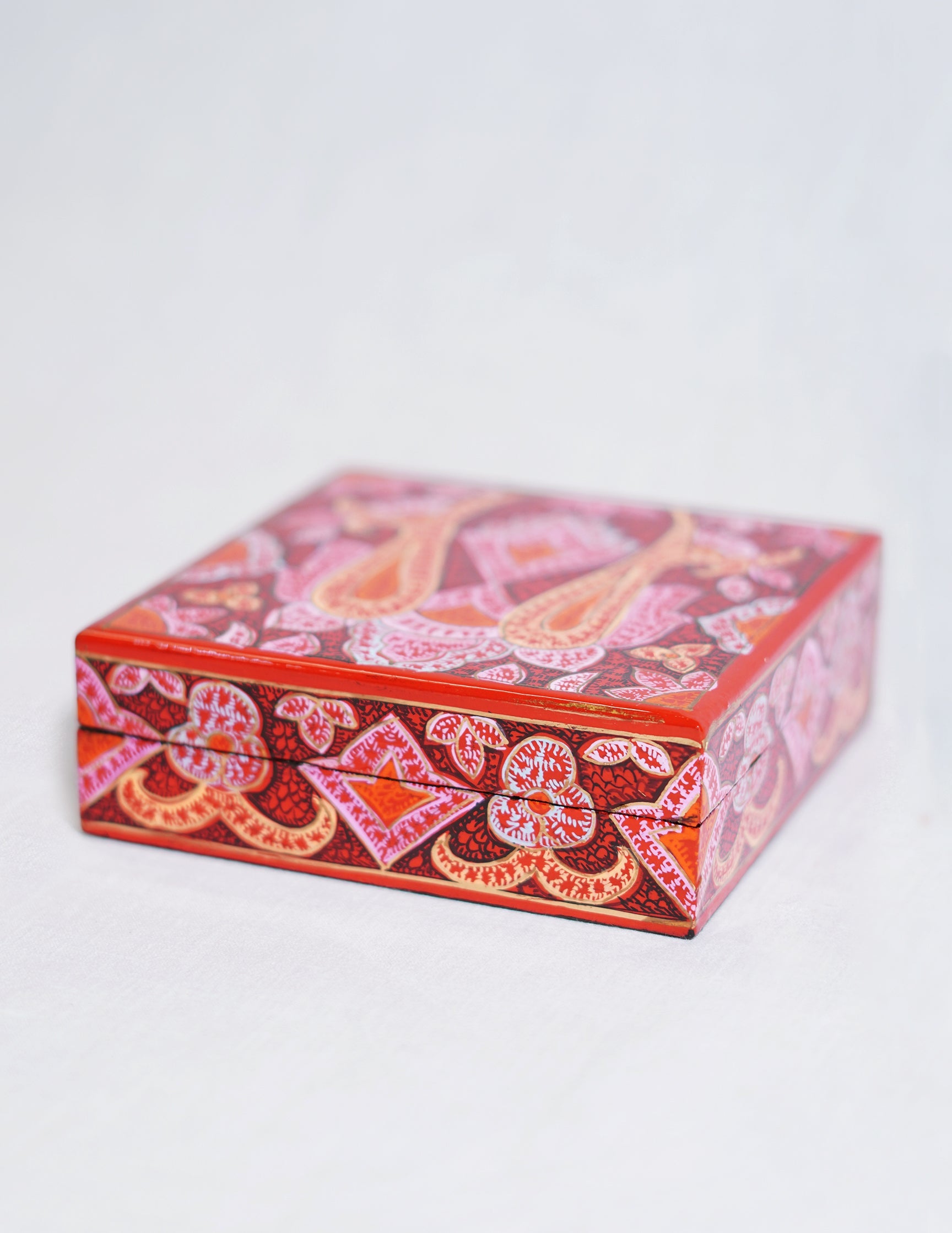 Papier-Mâché Coaster Set — Hand-Painted Design | 11 cm (L) × 11 cm (B) × 3.5 cm (H)