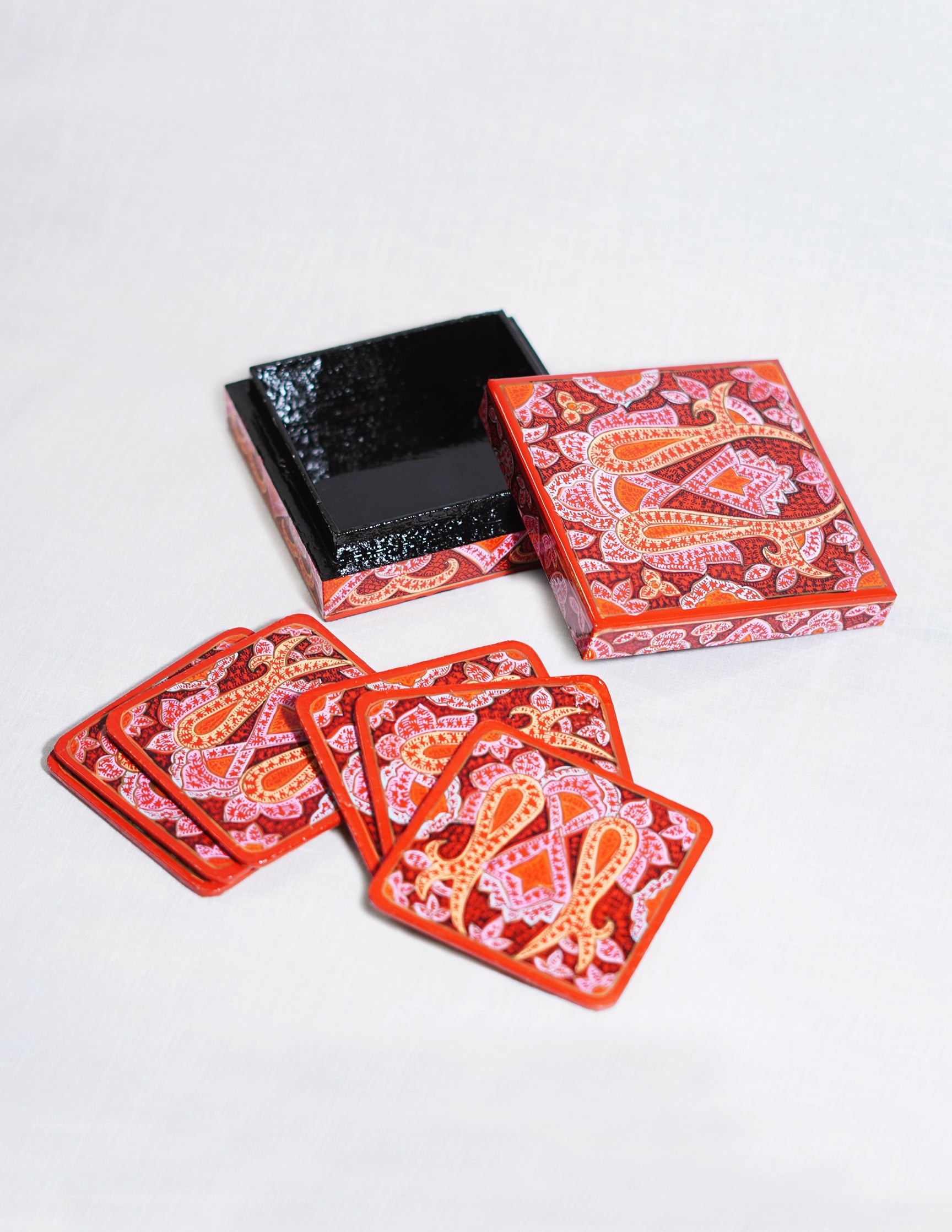 Papier-Mâché Coaster Set — Hand-Painted Design | 11 cm (L) × 11 cm (B) × 3.5 cm (H)