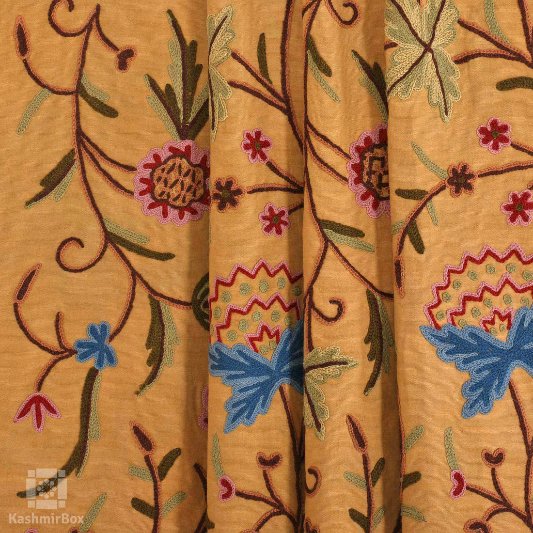 Mustard Vineal Crewel Embroidered Curtain - KashmirBox.com