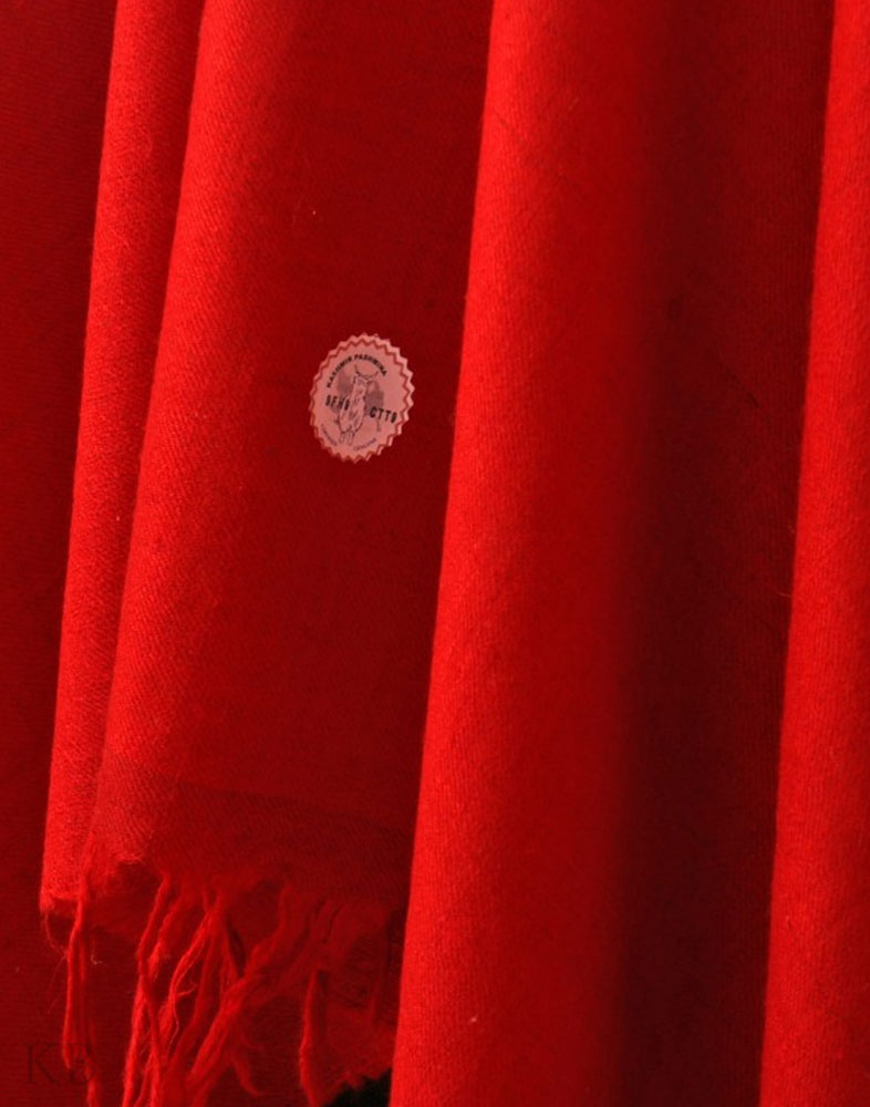 GI Certified Red Solid Cashmere Pashmina Shawl - Kashmir Box