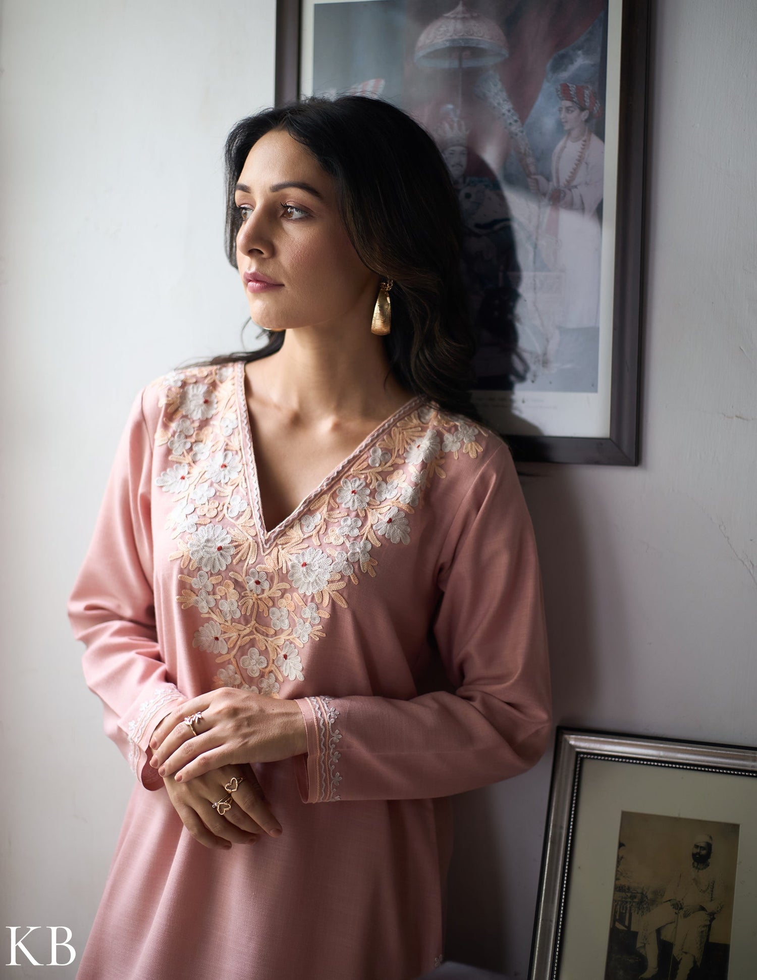 Nigeen Kashmiri Aari Dusky  Pink Co-ord Set - Kashmir Box