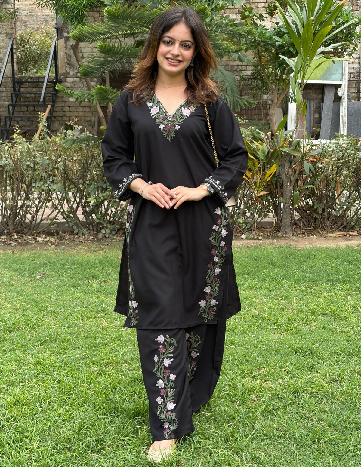 Black Kashmiri Aari Embroidered Cotton Co-ord Set for Women | Office & Casual Ethnic Wear