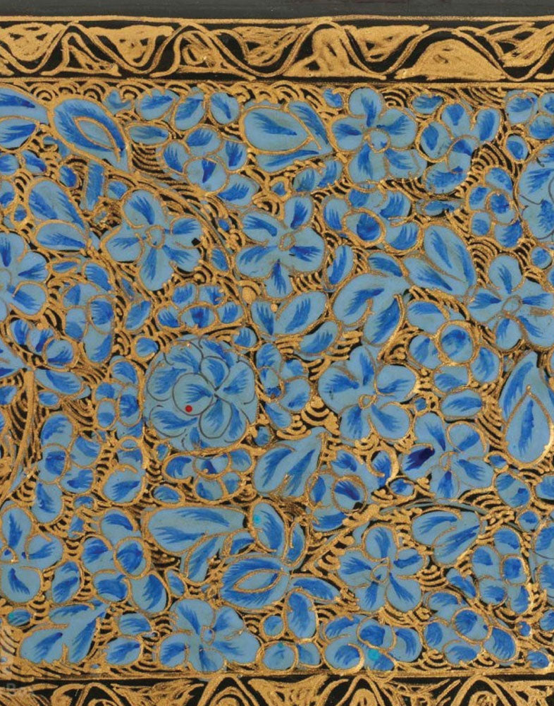 Blue Ruby Flower Handmade Paper Mache Flat Box - Kashmir Box