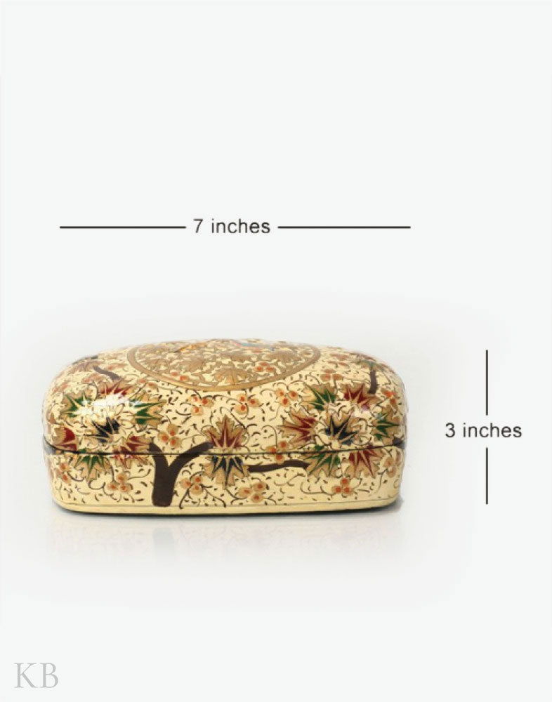 Cream White Two Bird Paper Mache Trinket Box - Kashmir Box