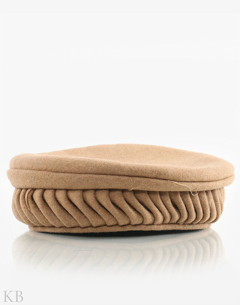 Fawn Pleated Woolen Pakol Cap - Kashmir Box