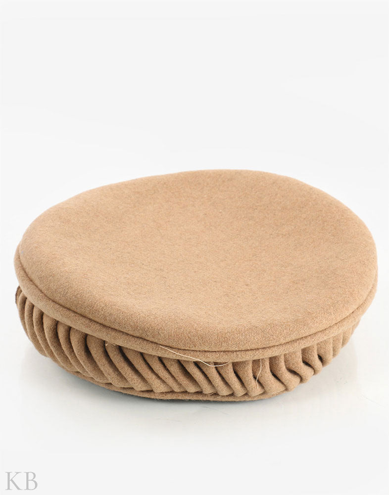 Fawn Pleated Woolen Pakol Cap - Kashmir Box