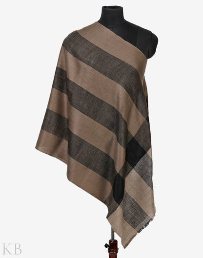 Grey Black Stripped Cashmere Stole - Kashmir Box