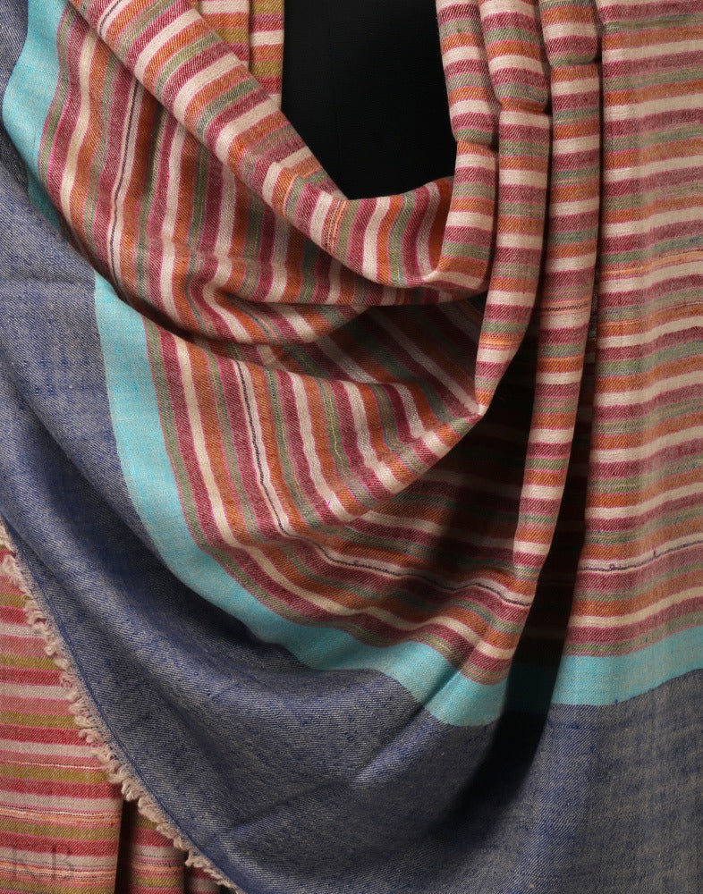 Surmayi Kinara Stripped Pashmina Shawl - Kashmir Box