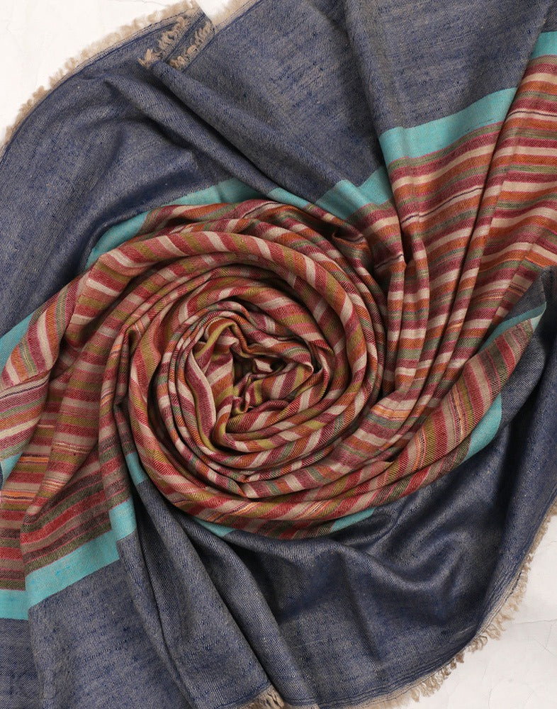 Surmayi Kinara Stripped Pashmina Shawl - Kashmir Box