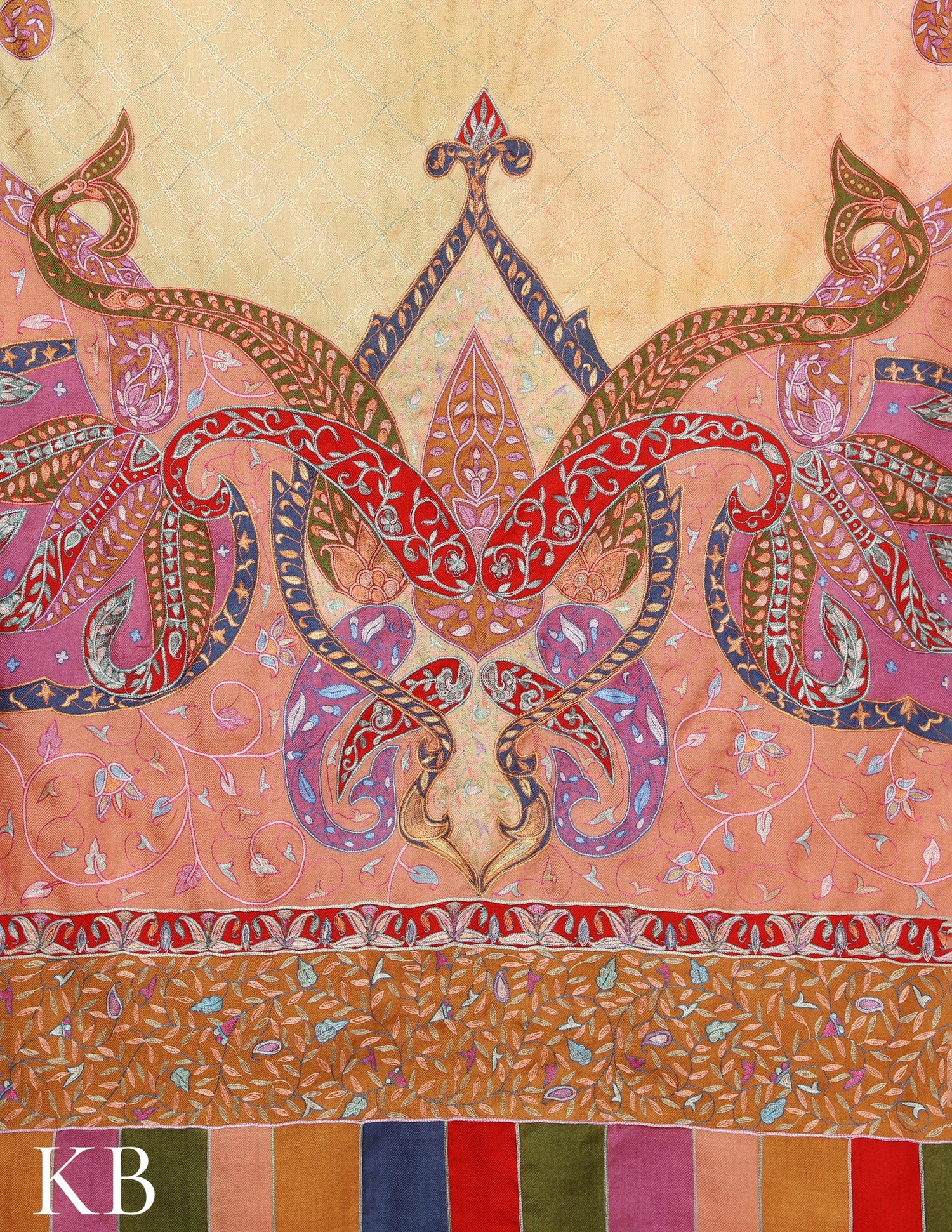 Cream Kalamkari Pure Pashmina Stole - Kashmir Box