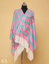 Pink and Turquoise  Stripped Sozni Embroidered Pure Pashmina Stole - Kashmir Box