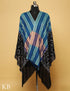 Black Sozni Embroidered And Blue Stripped Pure Pashmina Stole - Kashmir Box