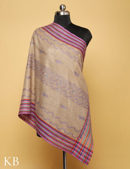 Multicolor Sozni Embroidered Pure Pashmina Stole - Kashmir Box