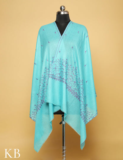 Arctic Blue Sozni Embroidered Pure Pashmina Stole - Kashmir Box