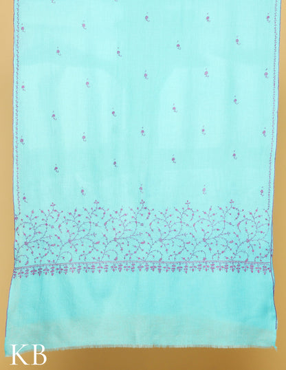 Arctic Blue Sozni Embroidered Pure Pashmina Stole - Kashmir Box