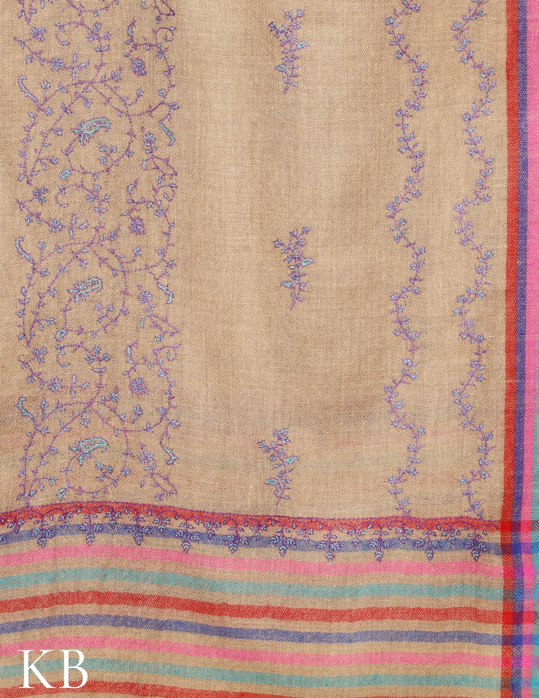 Multicolor Sozni Embroidered Pure Pashmina Stole - Kashmir Box