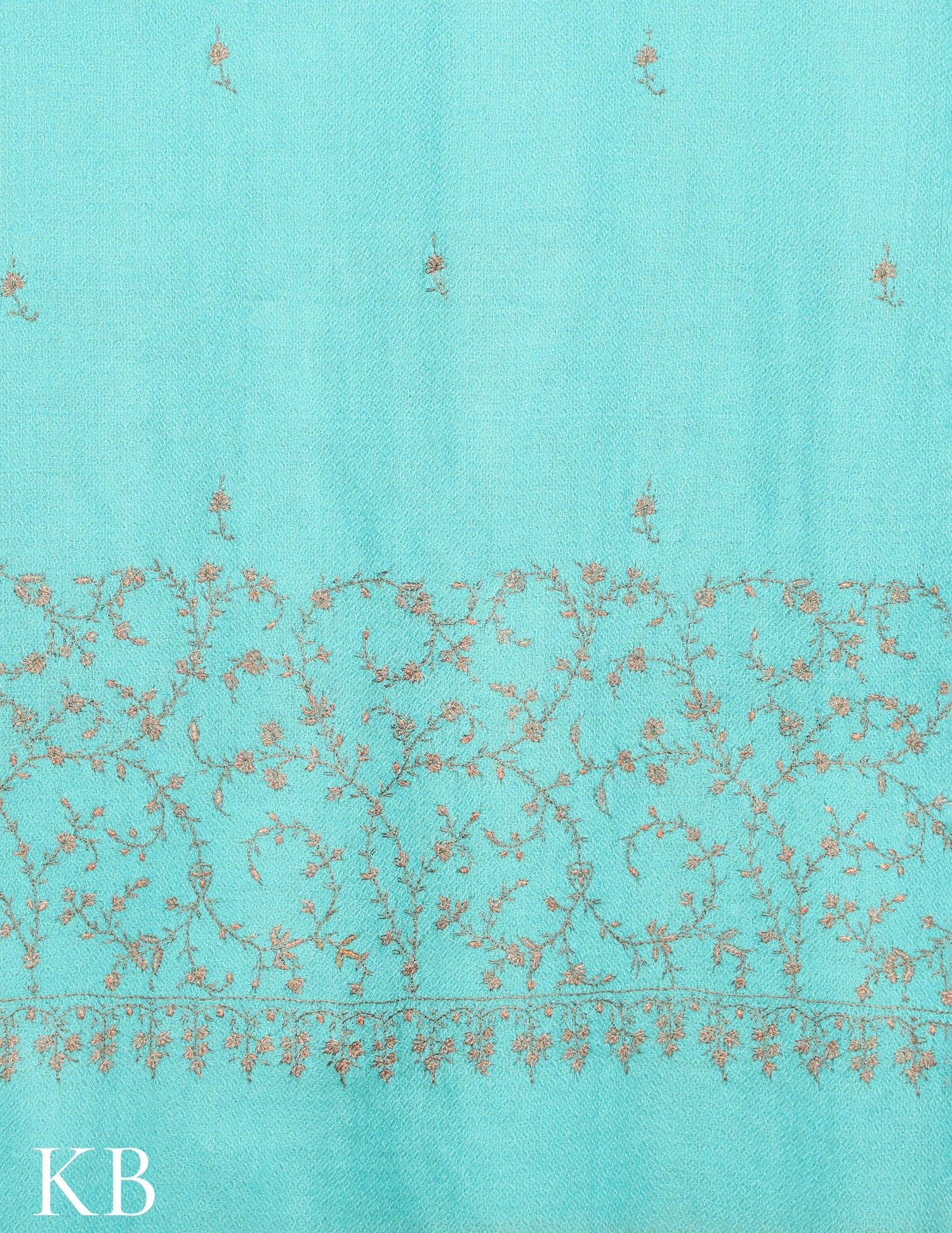 Aqua Sozni Embroidered Pure Pashmina Stole - Kashmir Box