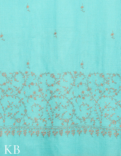 Aqua Sozni Embroidered Pure Pashmina Stole - Kashmir Box