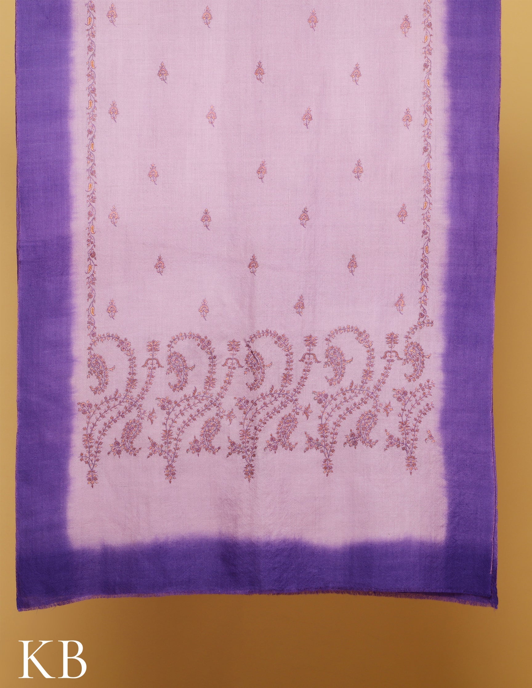 Lavender and Purple Sozni Embroidered Pure Pashmina Stole - Kashmir Box