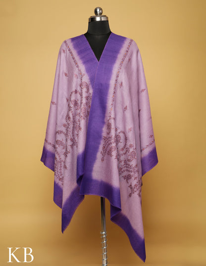 Lavender and Purple Sozni Embroidered Pure Pashmina Stole - Kashmir Box