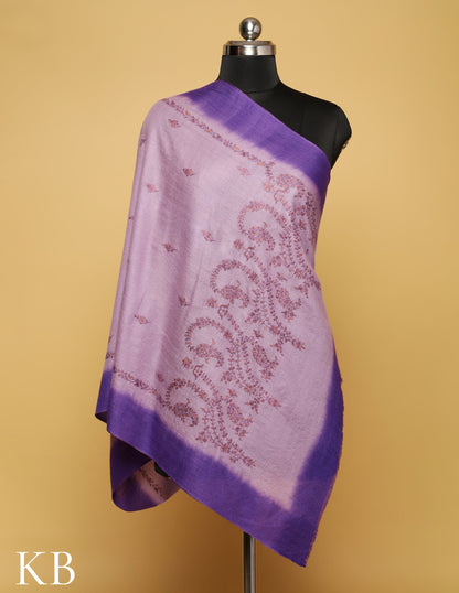 Lavender and Purple Sozni Embroidered Pure Pashmina Stole - Kashmir Box