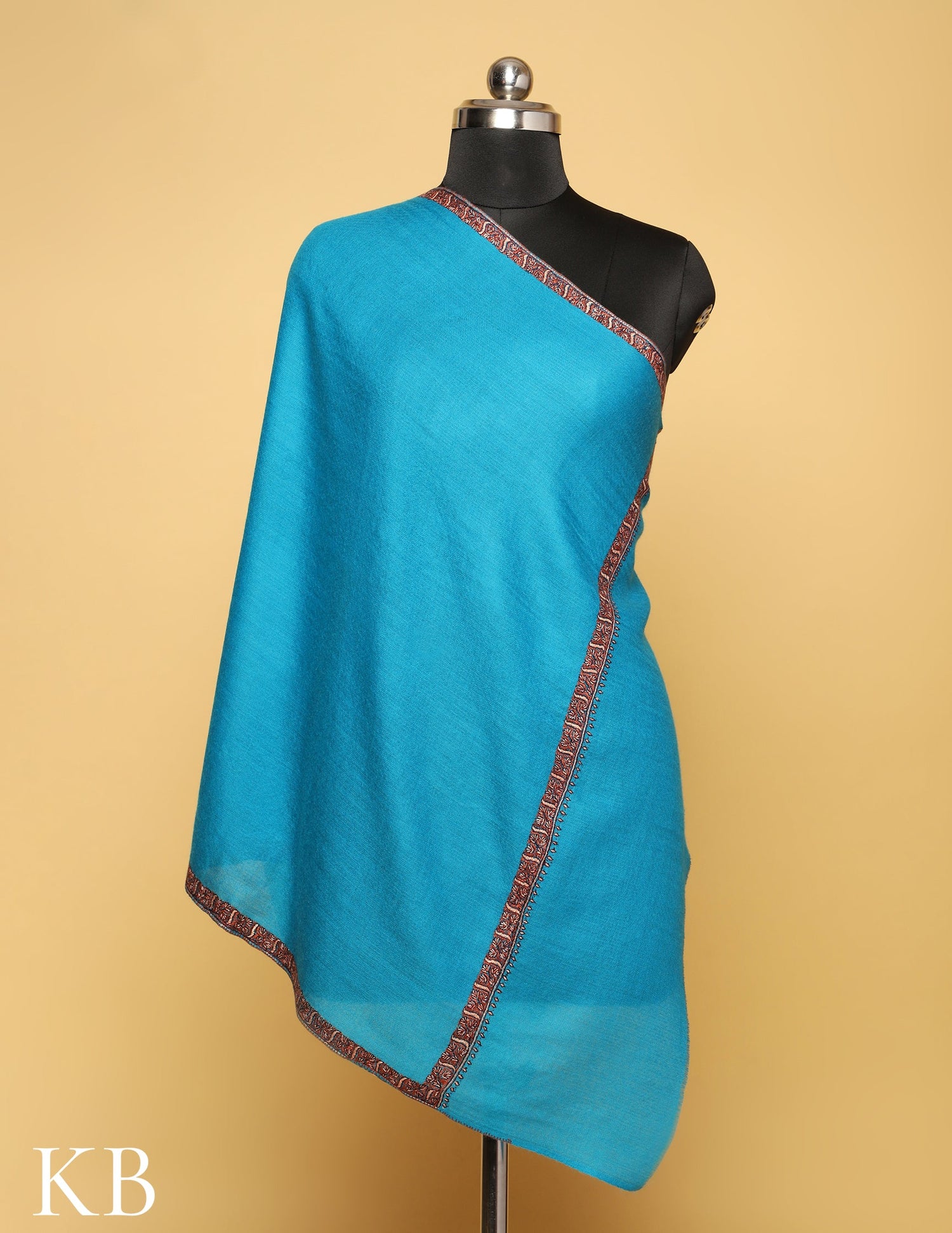 Blue Atoll Sozni Embroidered Pure Pashmina Stole - Kashmir Box