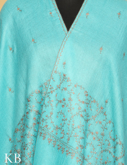 Aqua Sozni Embroidered Pure Pashmina Stole - Kashmir Box