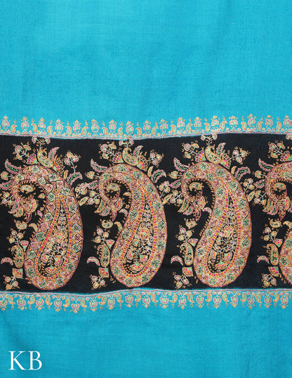 Blue Sozni Embroidered Pure Pashmina Shawl - Kashmir Box