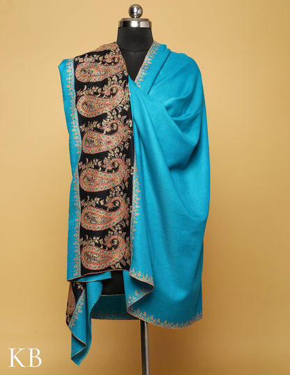 Blue Sozni Embroidered Pure Pashmina Shawl - Kashmir Box