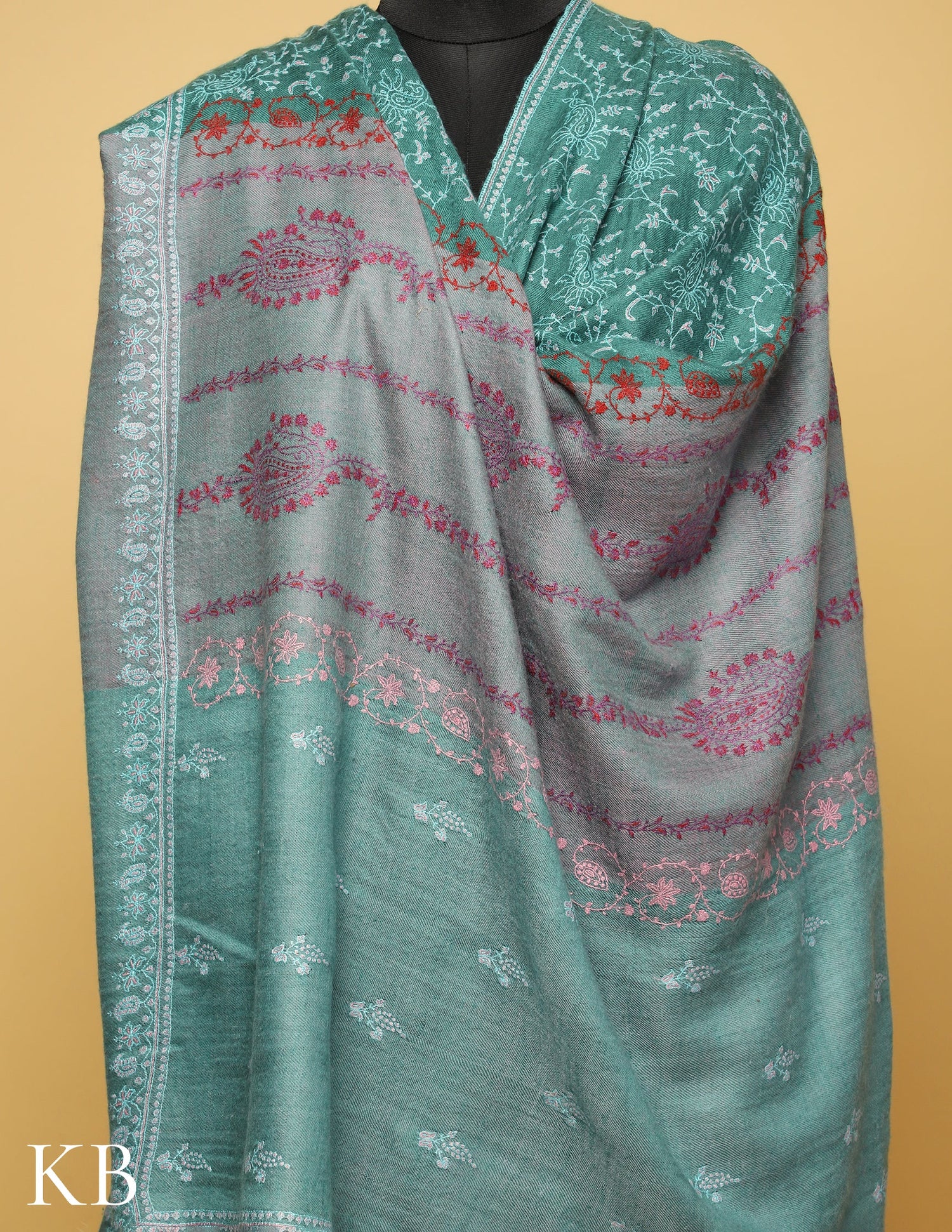 Multicolor Pure Pashmina Shawl Sozni Embroidered - Kashmir Box