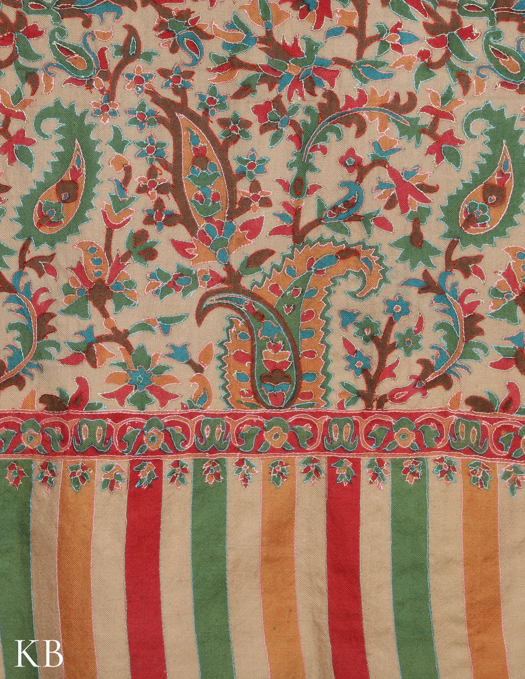 Multicolor Kalamkari Sozni Embroidered Pure Pashmina Shawl - Kashmir Box