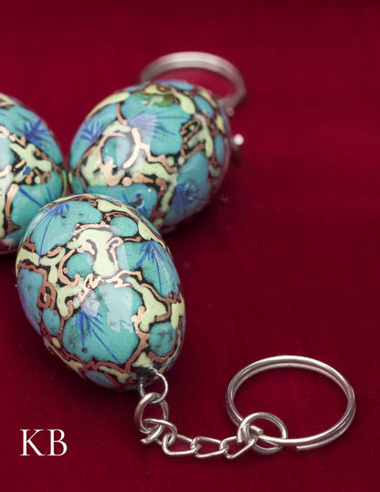 Kashmiri Papier Mâché Key Chain Set (3 pcs) – Hand-Painted Blue Floral | Artisan-Made | Handcrafted Heritage