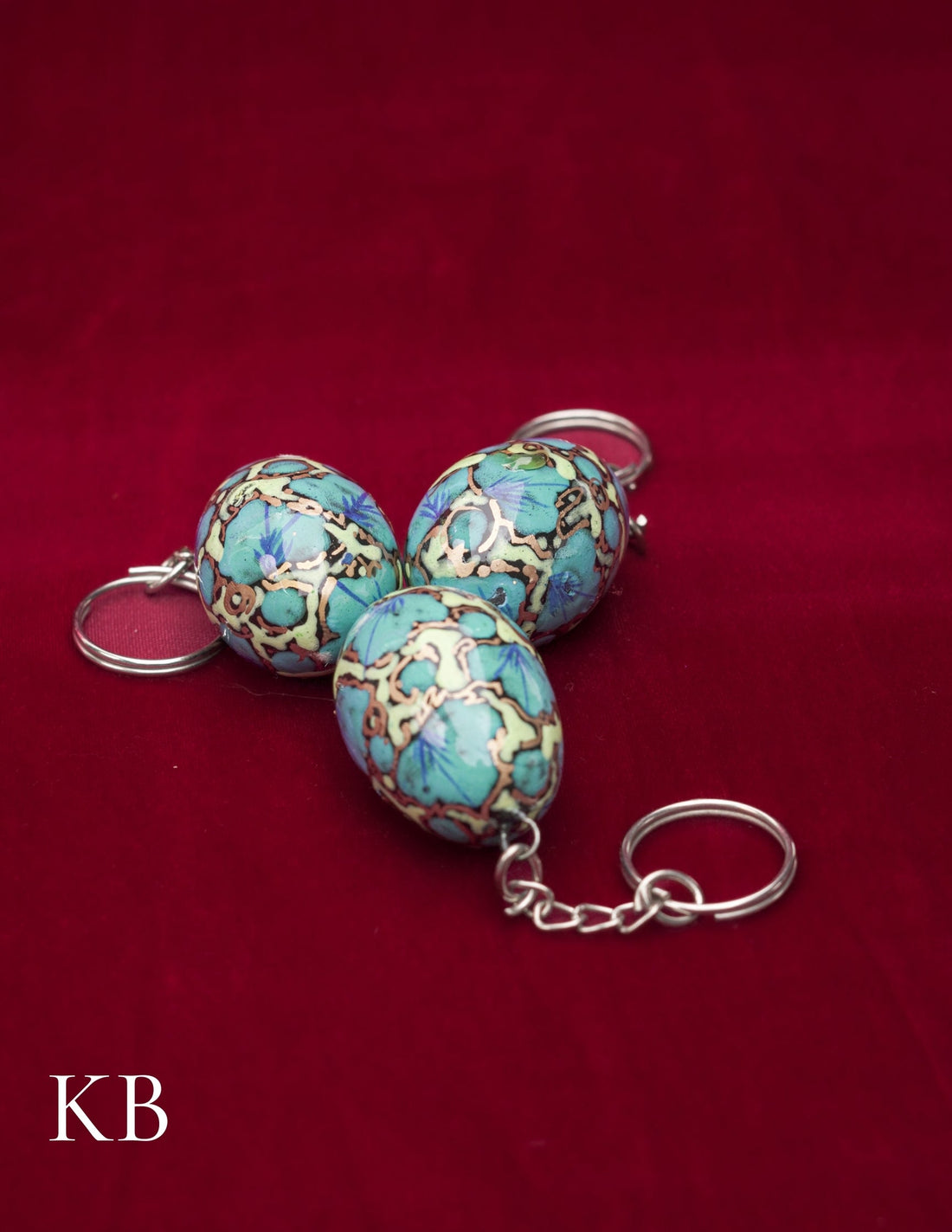 Kashmiri Papier Mâché Key Chain Set (3 pcs) – Hand-Painted Blue Floral | Artisan-Made | Handcrafted Heritage