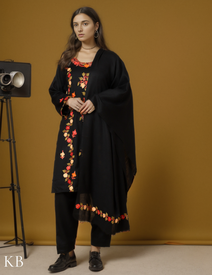 Raven Black Aari Embroidered Woolen Suit Set - Kashmir Box