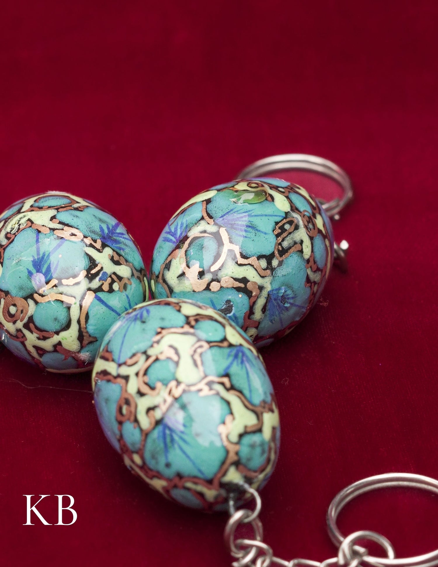 Kashmiri Papier Mâché Key Chain Set (3 pcs) – Hand-Painted Blue Floral | Artisan-Made | Handcrafted Heritage