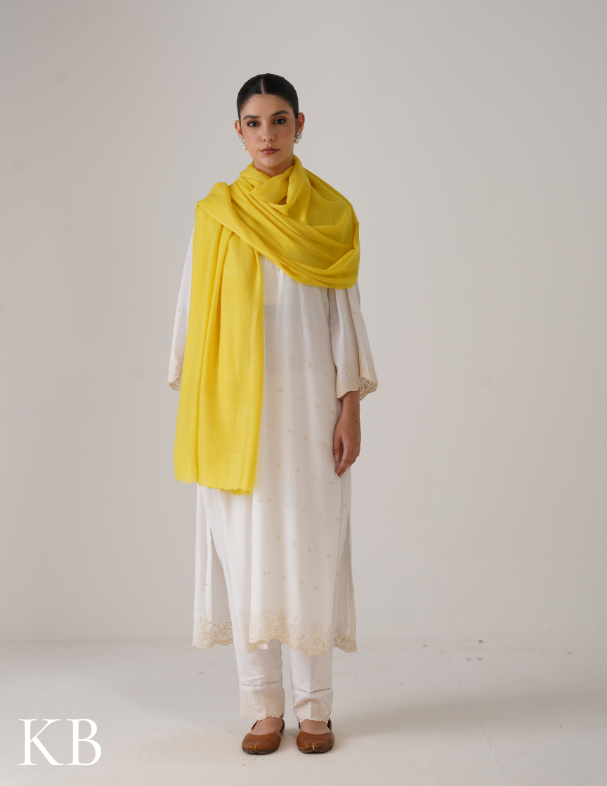 Lemon Solid Woollen Shawl | Cheerful Daily Wrap - Kashmir Box