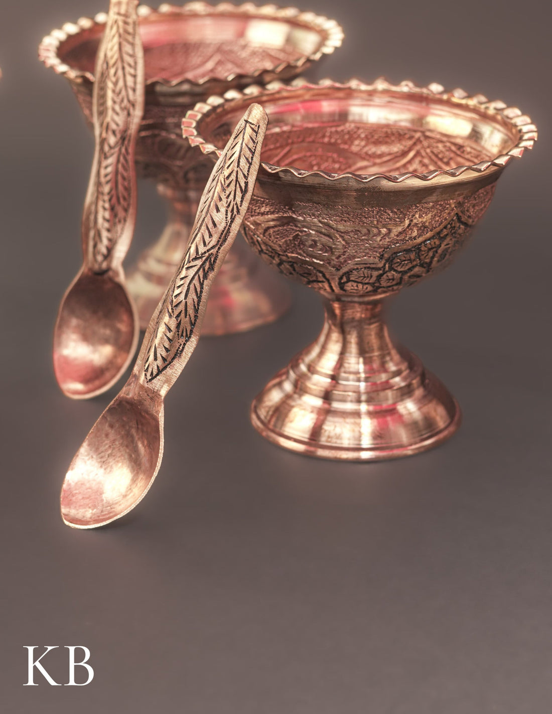 Kashmiri Copperware Ice Cream Bowl Set (with Spoons) – Artisan-Made | Handcrafted Heritage