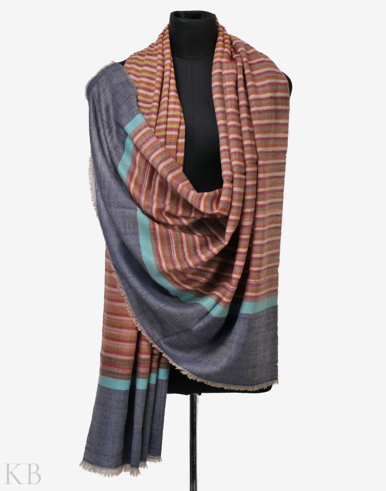 Surmayi Kinara Stripped Pashmina Shawl - Kashmir Box