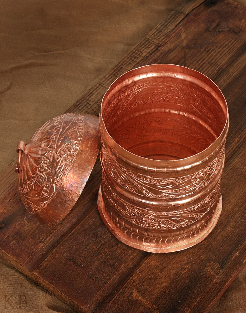 Vine Engraved Copper Spice Box (Set of 6) - KashmirBox.com