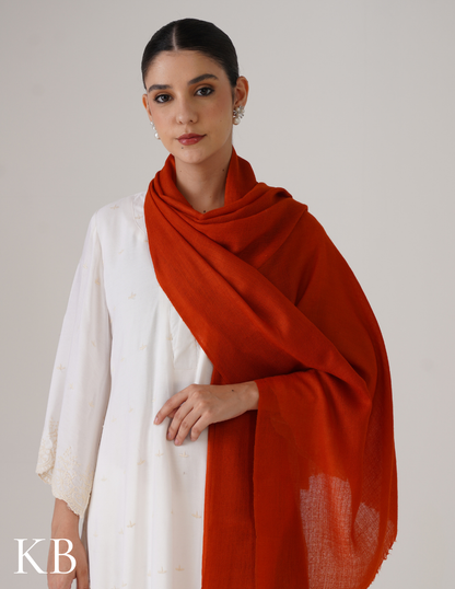 Burnt Orange Solid Woollen Shawl | Cozy Autumn Hue - Kashmir Box