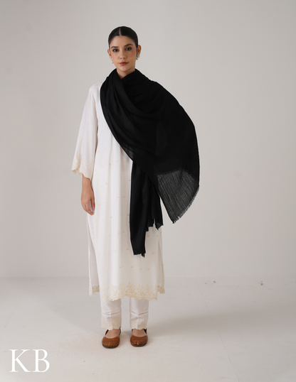 Black Solid Woollen Shawl | Classic Everyday Essential - Kashmir Box