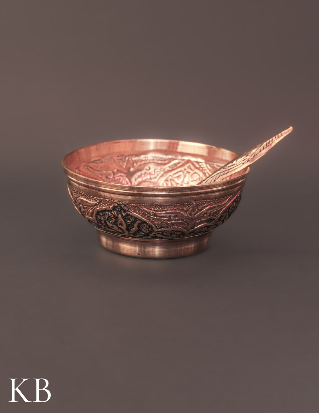 Kashmiri Copperware Small Bowl with Spoon | Artisan-Made | Handcrafted Heritage