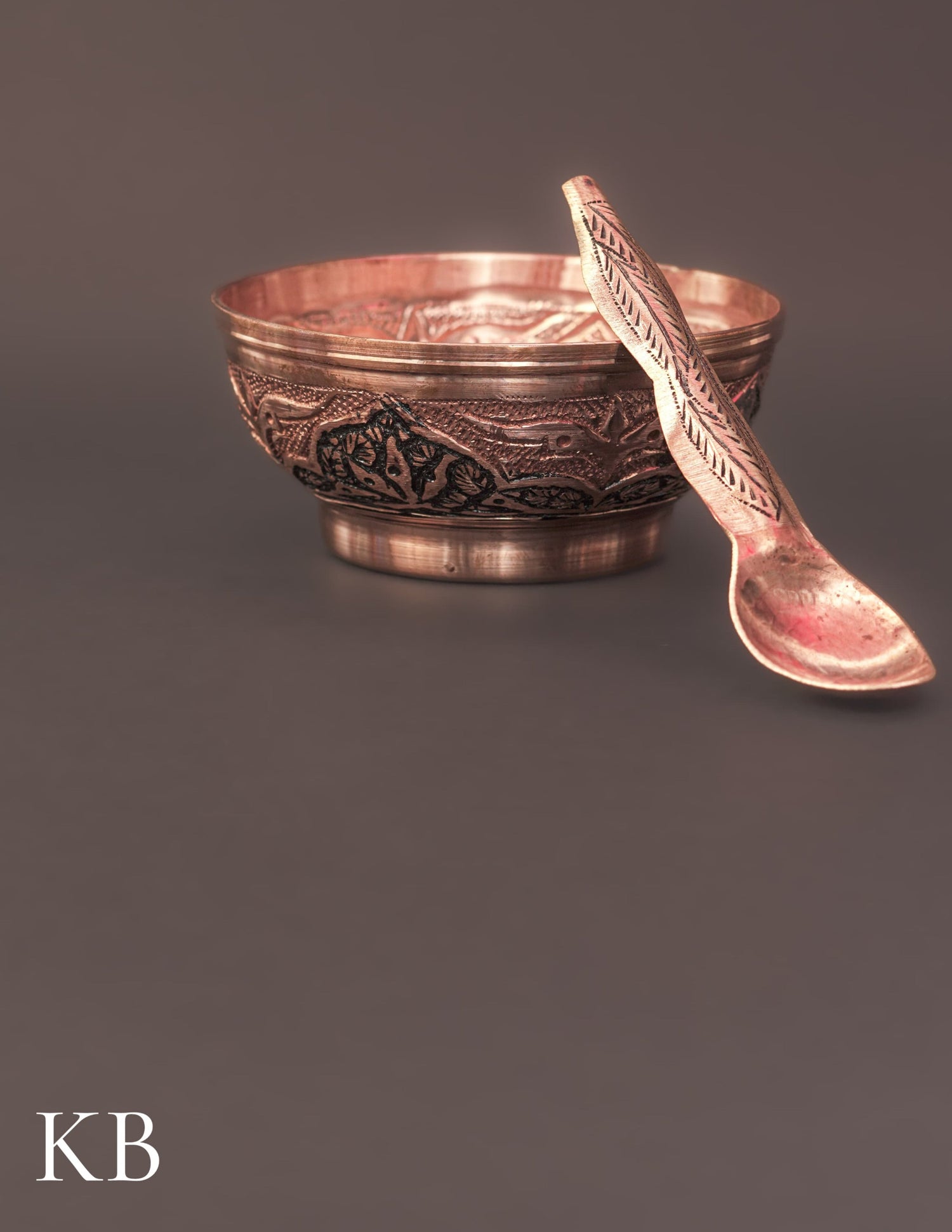 Kashmiri Copperware Small Bowl with Spoon | Artisan-Made | Handcrafted Heritage