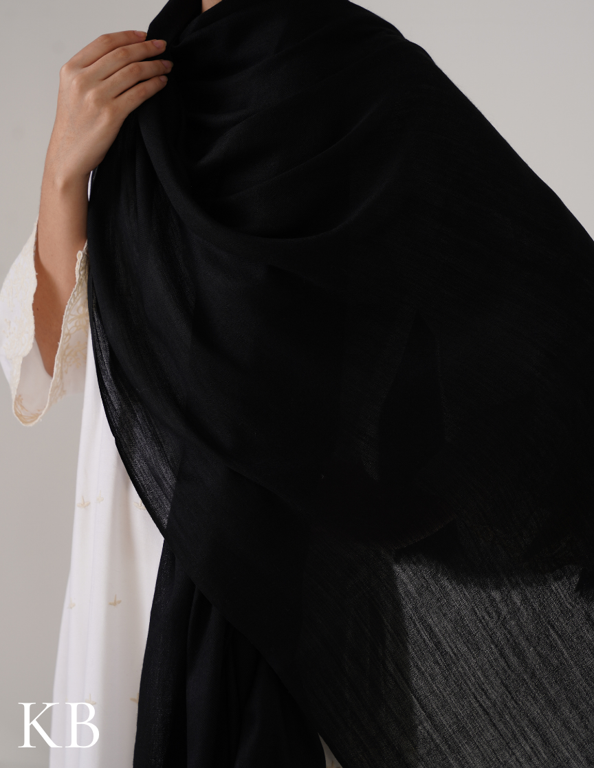 Black Solid Woollen Shawl | Classic Everyday Essential - Kashmir Box