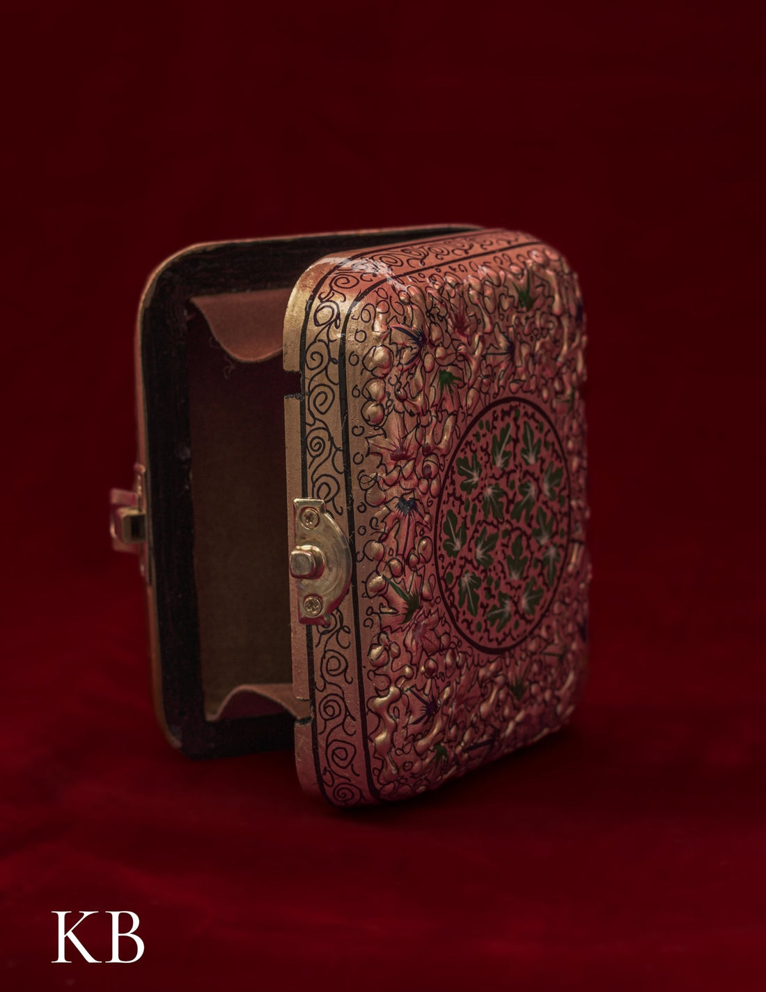 Kashmiri Papier Mâché Clutch – Small Golden Hand-Painted | Artisan-Made | Handcrafted Heritage