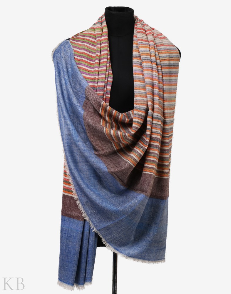 Stone Blue Border Pashmina Shawl - Kashmir Box