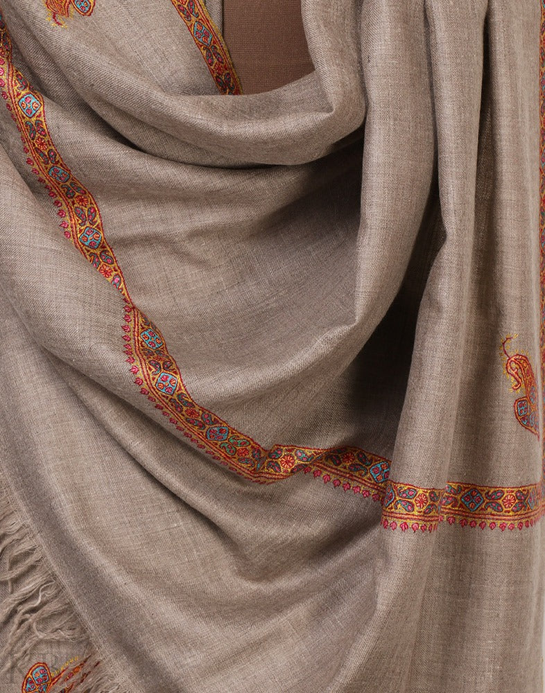 Natural Base Hashidaar Embroidered Cashmere Shawl - Kashmir Box