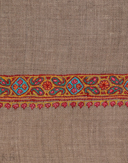 Natural Base Hashidaar Embroidered Cashmere Shawl - Kashmir Box