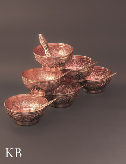 Kashmiri Copperware Small Bowl with Spoon | Artisan-Made | Handcrafted Heritage